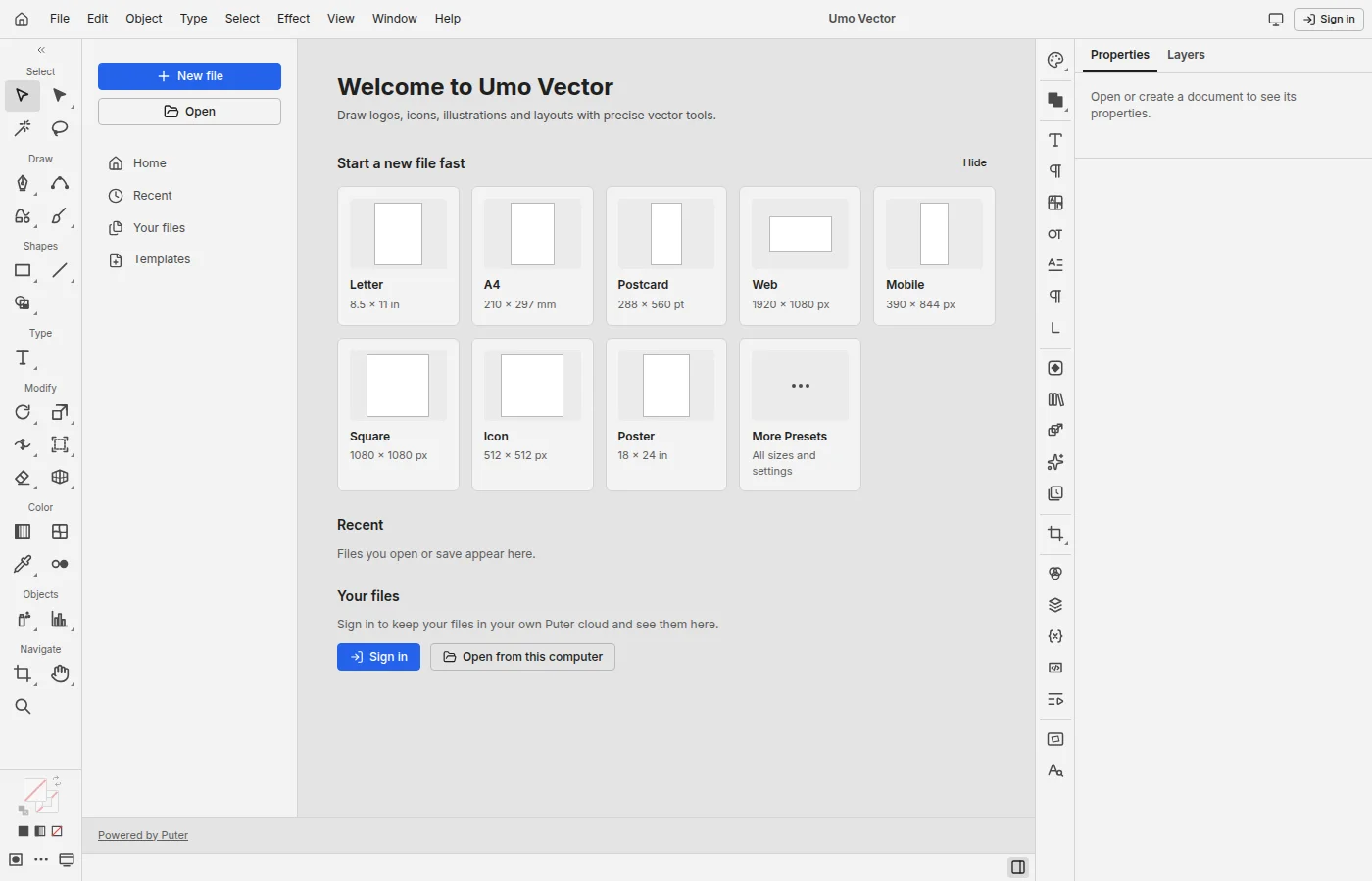 Umo Vector application screen